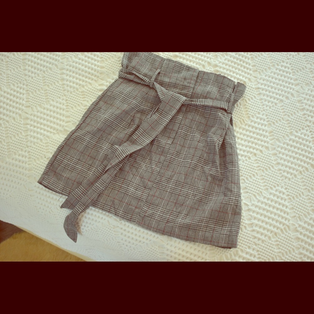 Grey & Red Plaid Tie Skirt